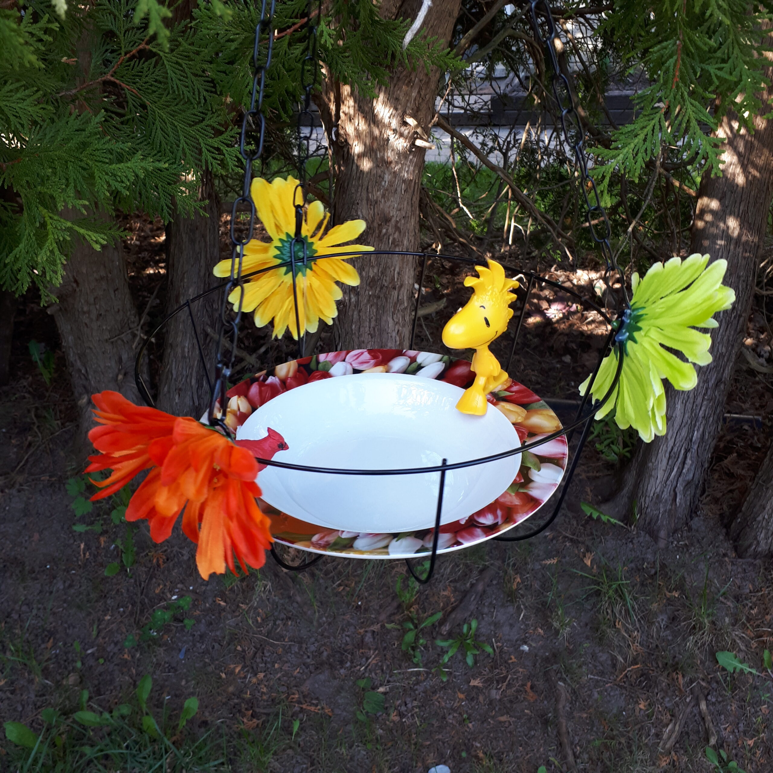 Hanging Birdbath Yellow Bird